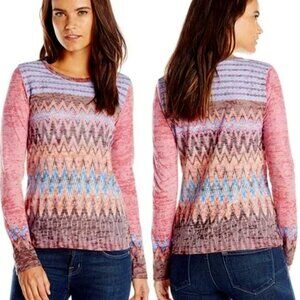 PrAna | Lottie Organic Cotton Boho Aztec Chevron Pink Long Sleeve T-Shirt | XL